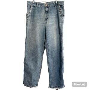 LL‎ Bean Denim Jeans Distressed Ripped Relaxed Fit Blue Mens 36x32 Thrashed Worn